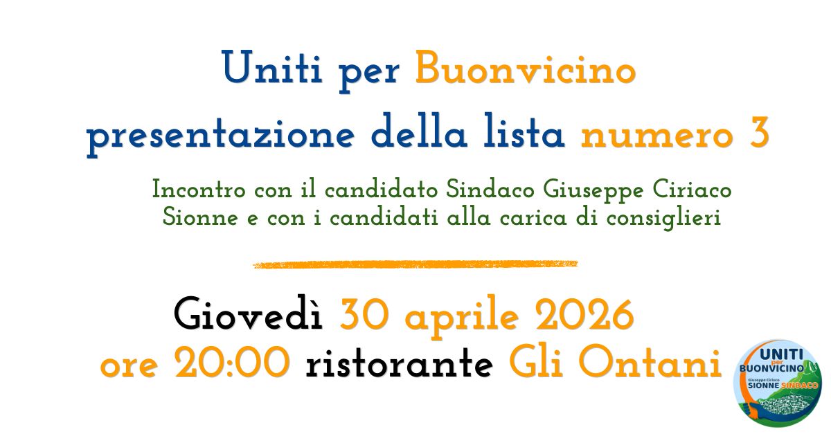 Giovedì 30 aprile: la lista "Uniti per Buonvicino" incontra la cittadinanza