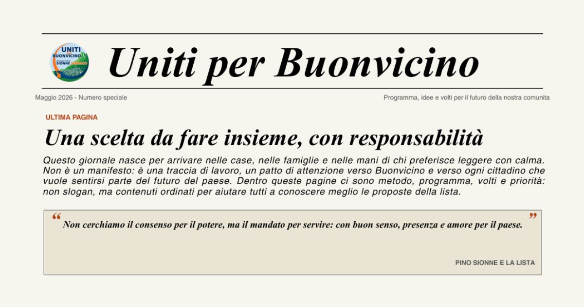 È uscito il primo numero del giornalino "Uniti per Buonvicino"